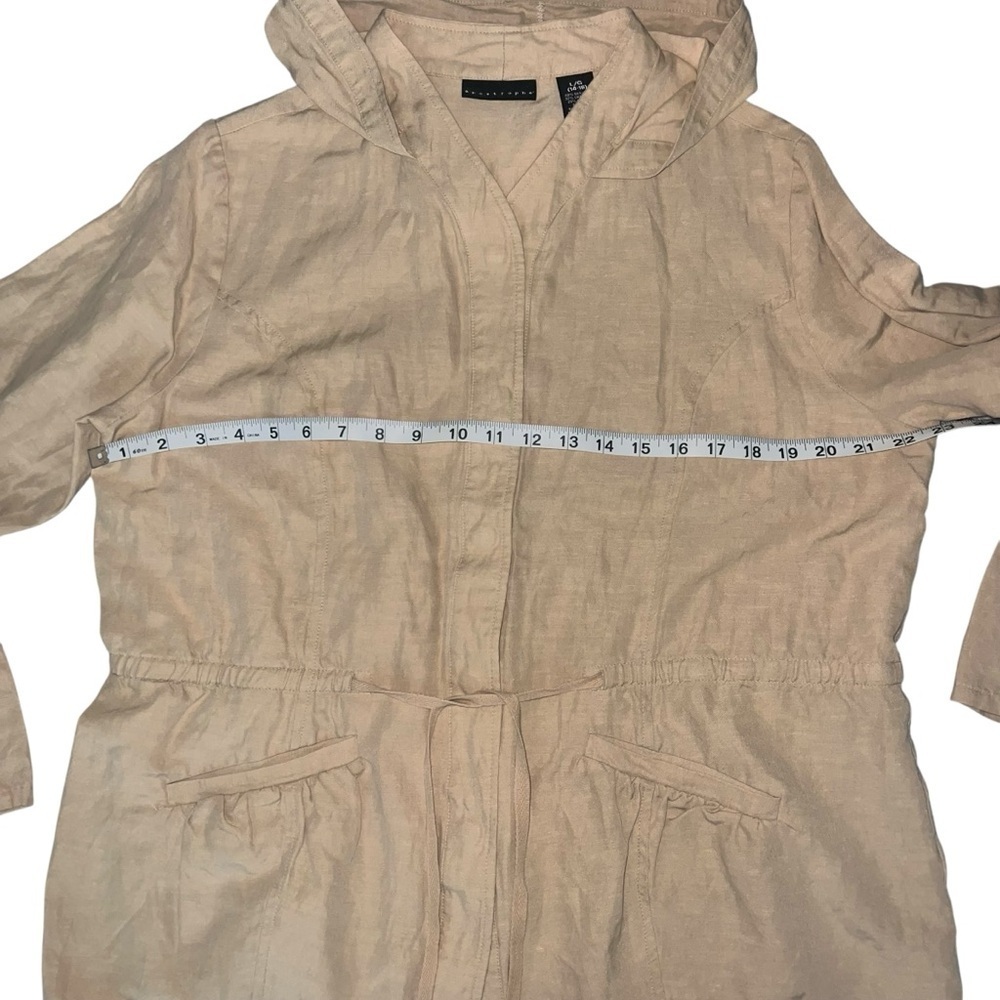 EUC Apostrophe Silk Linen Cotton Tan Hooded Utility Jacket Large Lightweight - Picture 8 of 10